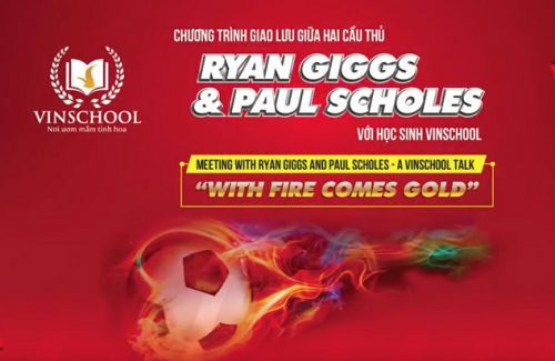 Ryan Giggs and Paul Scholes with Vinschool students