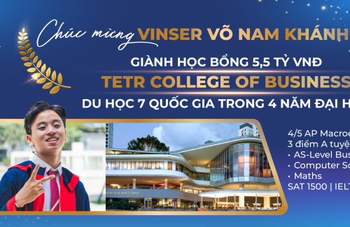 Vinser Võ Nam Khánh đạt học bổng 5,5 tỷ VNĐ của TETR College of Business – Trải nghiệm học tập tại 7 Quốc gia trong 4 năm Đại học